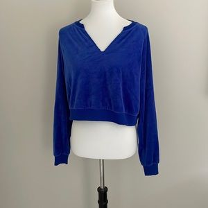😍 Cutest Blue Velour Long Sleeve Crop Top